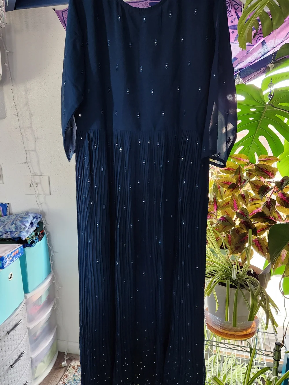 Dark Teal Blue Embroidered Anarkali Dress with Dupatta, Size 2XL? (4XL on tag)